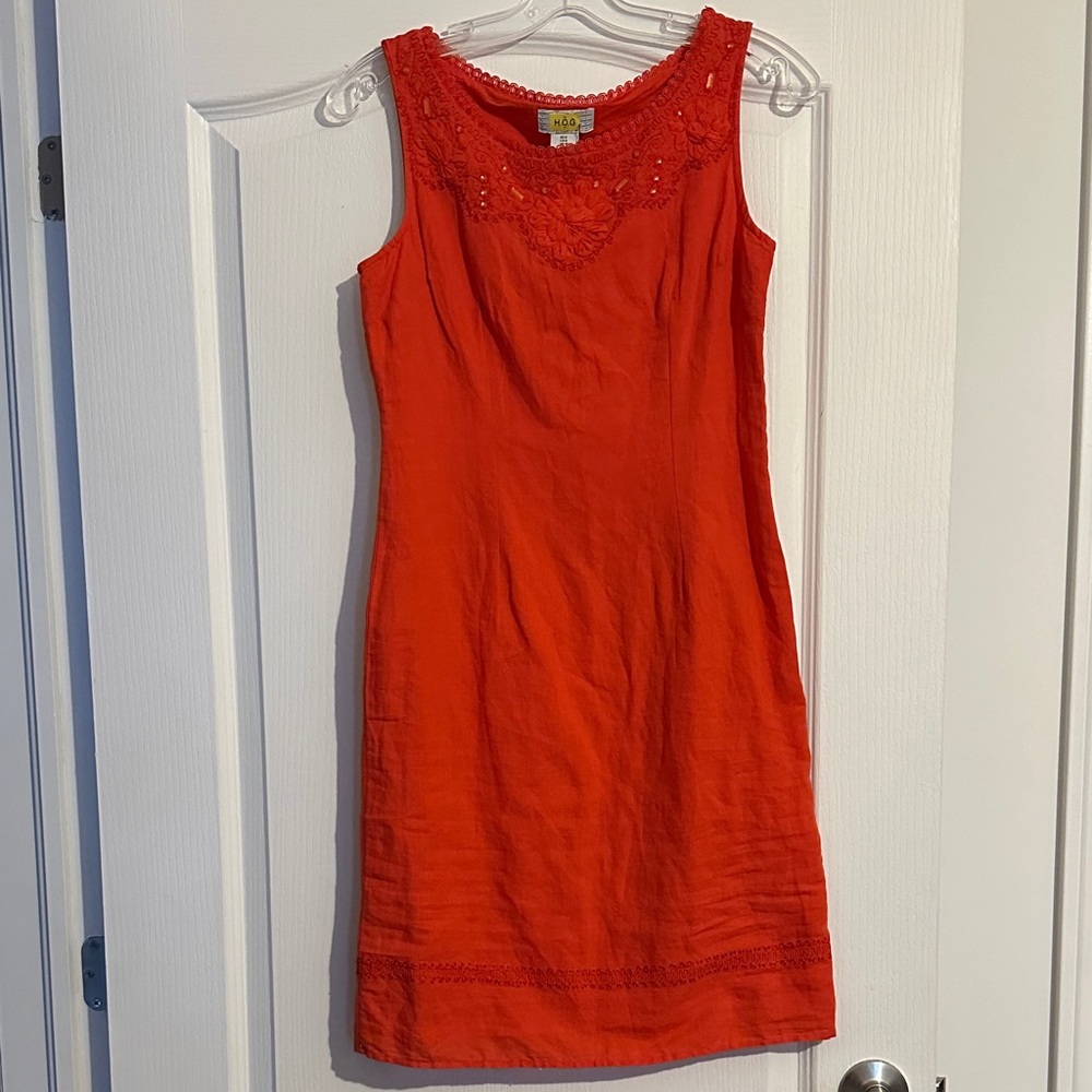 H.O.G Orange red Sleeveless Dress linen cotton